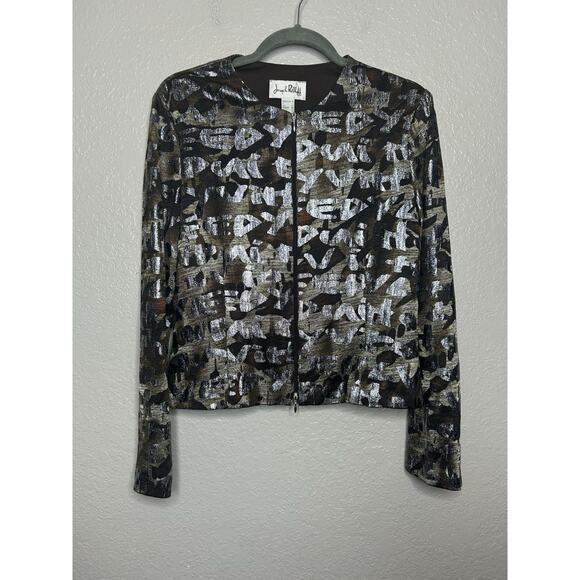 Joseph Ribkoff Jacket Top Zip Up Brown Silver Metallic Long Sleeve Size 10 - Picture 1 of 9